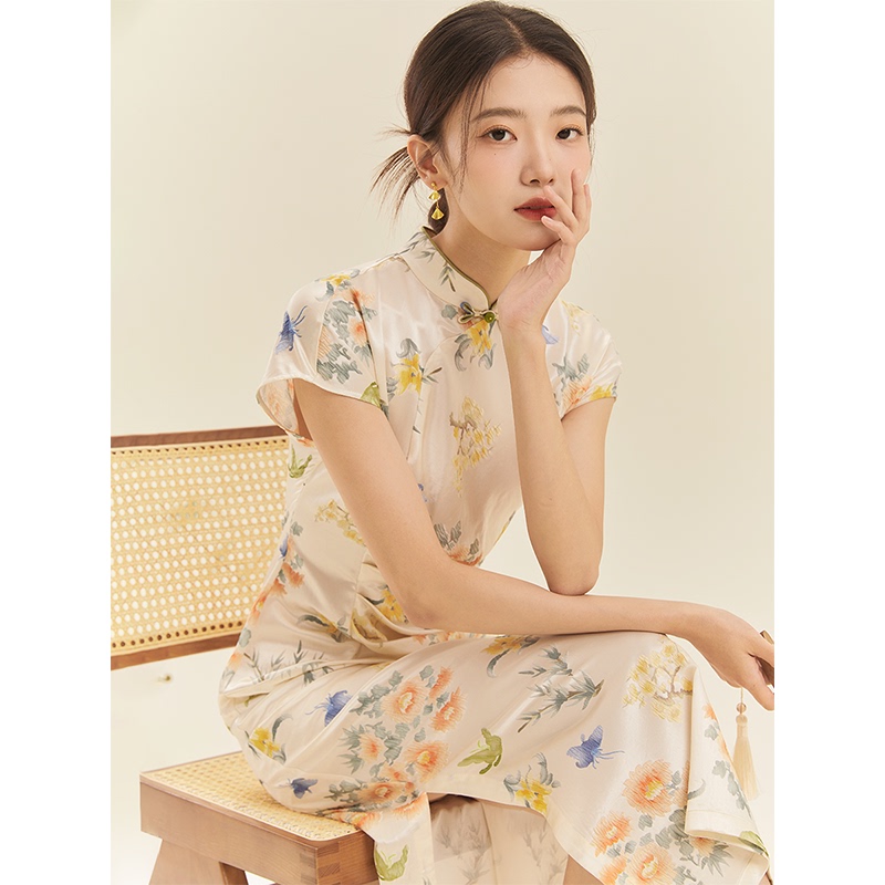 Chuqianyi Silk Improved Cheongsam Dress for Women 2026 Summer New National Style Elegant Silk New Chinese Style Dress Chuqianyi Silk Improved Cheongsam Dress for Women 2026 Summer New National Style Elegant Silk New Chinese Style Dress