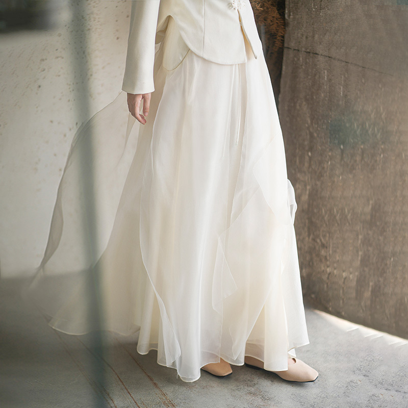 Chu Chanyi New Chinese Style Half Skirt Women's 2026 New High-Waisted National Style Flowing Fairy Mesh Versatile Long Skirt Chu Chanyi New Chinese Style Half Skirt Women's 2026 New High-Waisted National Style Flowing Fairy Mesh Versatile Long Skirt