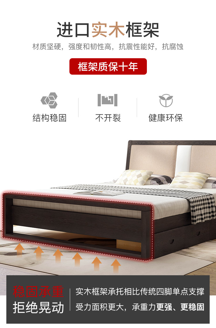 Giường gỗ rắn hiện đại tối giản giường đôi đơn giường 1,5 m tổng thể phòng ngủ kinh tế 1,8 m Giường mềm Bắc Âu - Giường phản giường