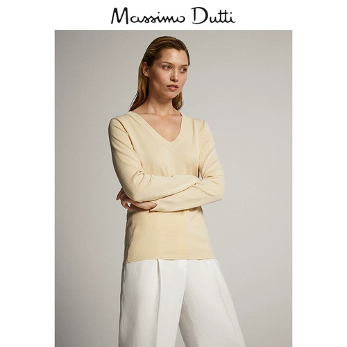 Massimo Dutti, цветной тонкий трикотажный свитер, V-образный вырез