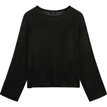 Summer new Massimo Dutti 2024 womens clothing casual minimalist versatile black lightweight round neck long-sleeved sweater T-shirt 05726666800
