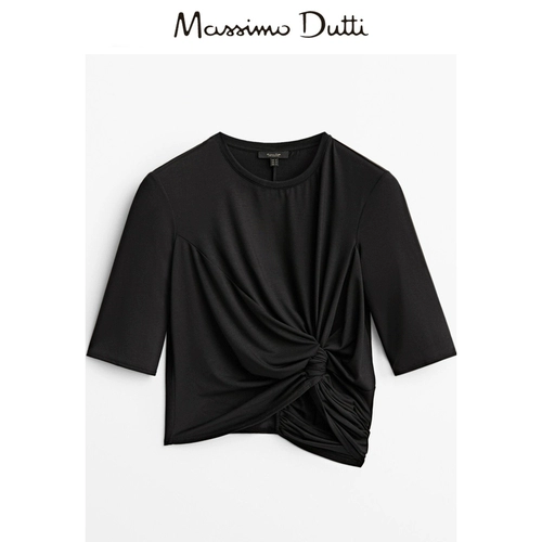 Massimo Dutti, демисезонная черная дизайнерская короткая футболка