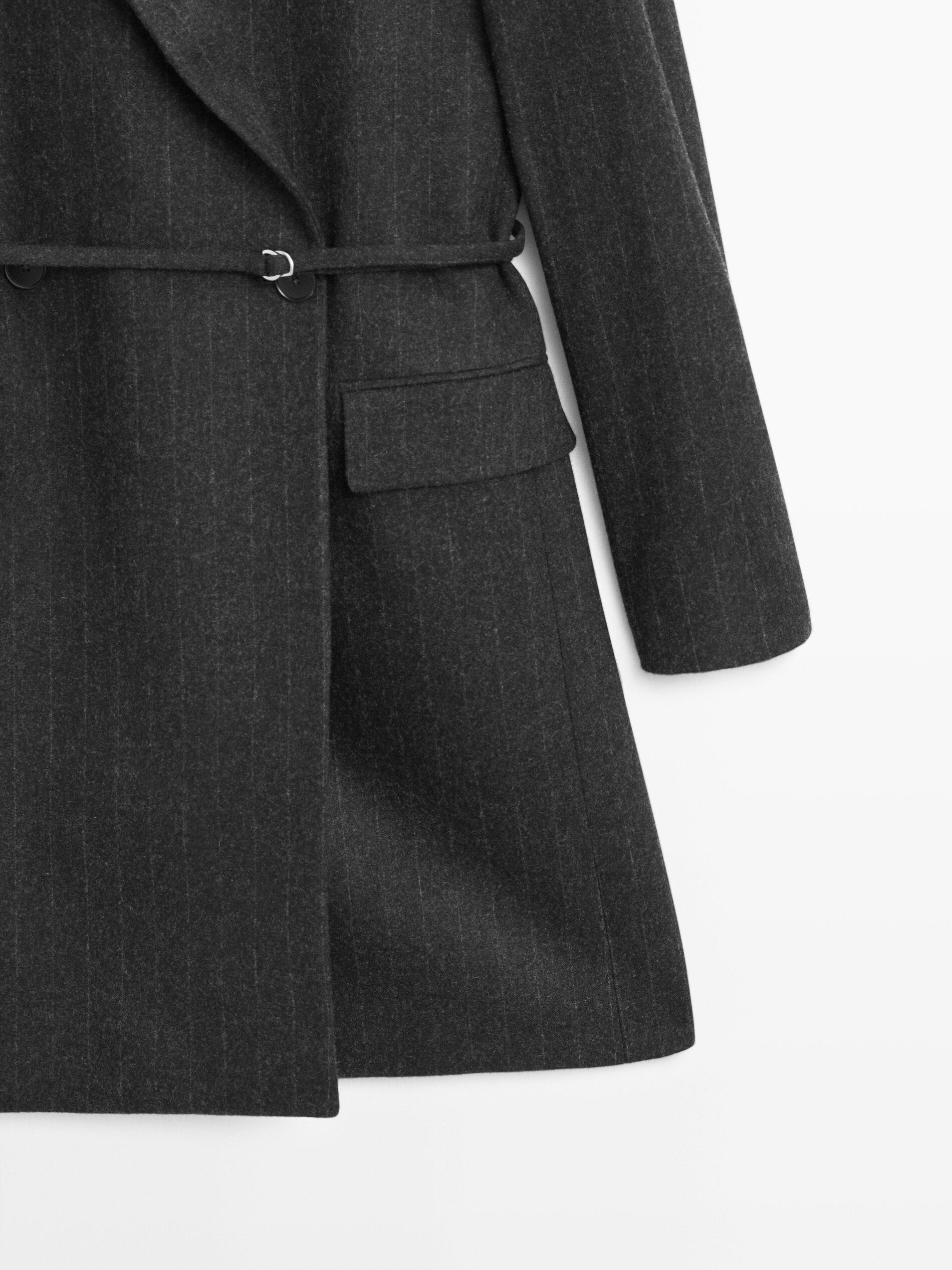 Новинка зимний осеннний MassimoDutti2025 женщины Свет и способный темперамент Коммутирующий стиль длинная модель кружево полоса костюм пальто 06054901802 