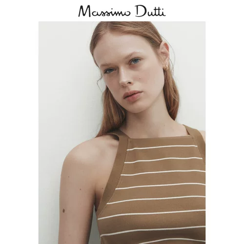 Massimo Dutti, летняя футболка без рукавов, жилет, коллекция 2023, в стиле Шанель, эффект подтяжки