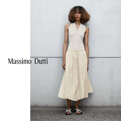 Massimo Dutti, длинная демисезонная белая длинная юбка, А-силуэт
