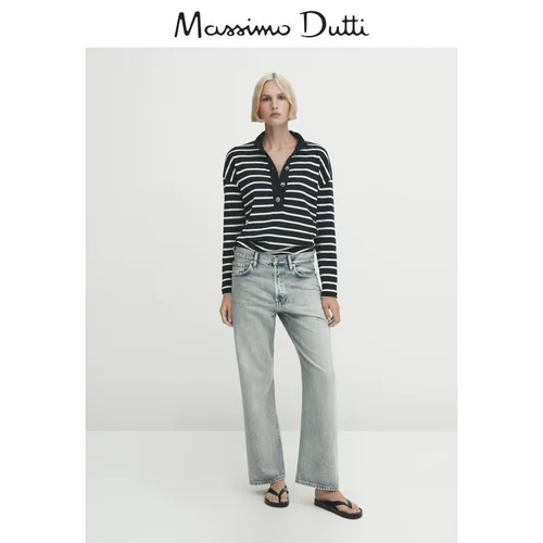 Massimo Dutti, демисезонный хлопковый лонгслив, свитер, 2023, в стиле Шанель, высокий воротник