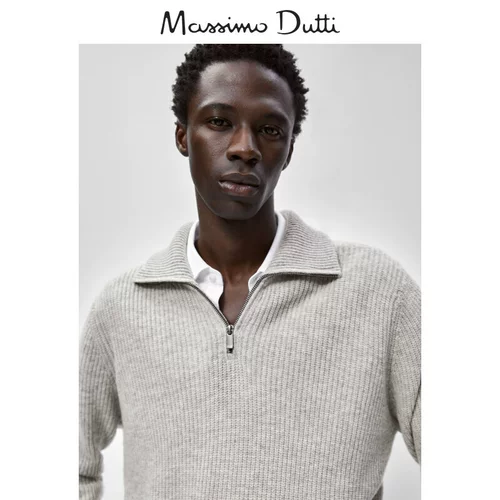 Massimo Dutti, шерстяной трикотажный свитер для отдыха с молнией, высокий воротник, на молнии
