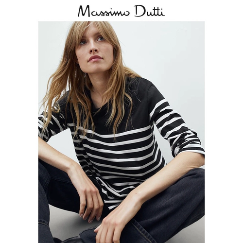 Массимо Датти Женская полосатая хлопчатобумажная футболка женская повседневная футболка 06833538800