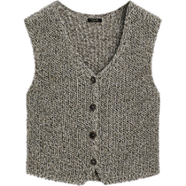 Summer new Massimo Dutti2024 womens casual smart commuting style gray crocheted V-neck vest knitted vest 05634611809