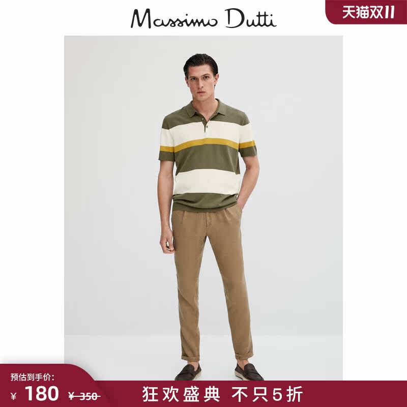 Massimo Dutti men's 2022 autumn and winter new casual version striped cotton knitted Polo T-shirt 00912401506