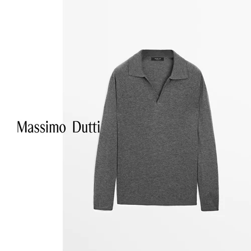 Специальное предложение нового продукта. Мужской свитер MassimoDutti 2025 года, новый элегантный стиль для поездок на работу, темно-серый, с воротником-поло и длинными рукавами 00931396829