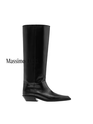 Massimo Dutti Женская обувь 2025 Осень и зима Новые черные кожаные короткие сапоги в ковбойском стиле 11004650800