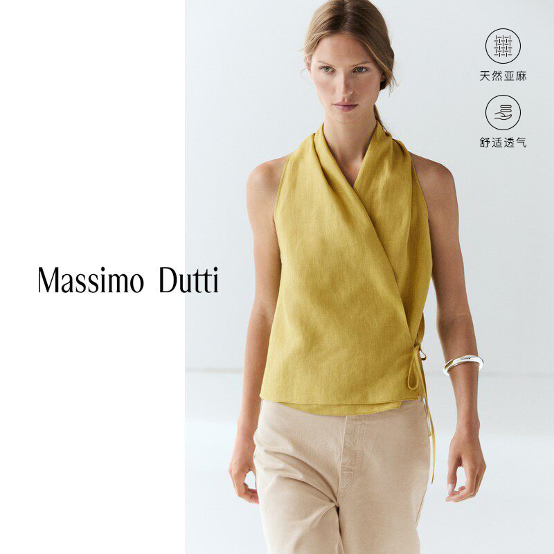 Summer New Style Massimo Dutti 2026 Women's Pure Linen Holiday Style Old Money Style Sleeveless Top Shirt 05108618520