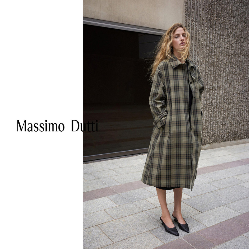 Autumn and Winter New Style Massimo Dutti 2026 Women's Clothing French Retro High-End Long Plaid Cotton Blend Parka Trench Coat 06732219034