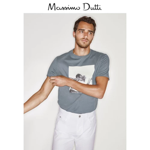 В конце сезона скидка Massimo Dutti Men's Steve McQueen Совместное фото печатает мужская футболка 01416212500