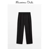 Massimo Dutti, демисезонные черные комфортные хлопковые штаны, 2023, свободный прямой крой