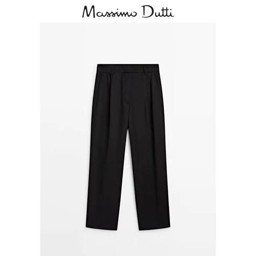 Massimo Dutti, демисезонные черные комфортные хлопковые штаны, 2023, свободный прямой крой