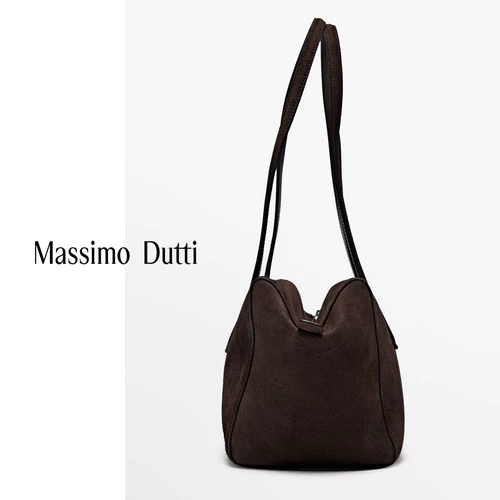 Осенне-зимний новый стиль, женские аксессуары MassimoDutti2025, текстурированная коричневая замшевая кожаная сумка-багет, сумка на плечо, подмышки 06946645700