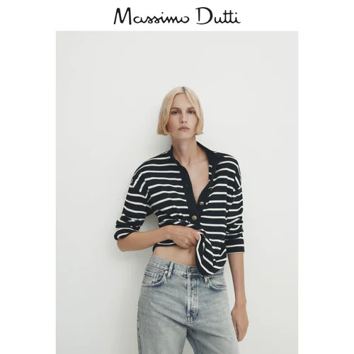 Massimo Dutti, демисезонный хлопковый лонгслив, свитер, 2023, в стиле Шанель, высокий воротник