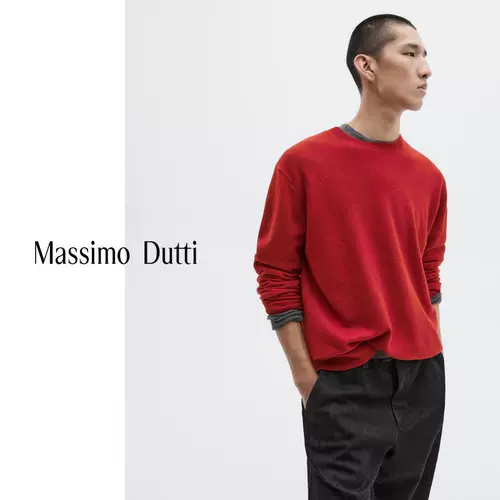 [Ограниченная серия] Новая осенне-зимняя мужская одежда MassimoDutti 2025, новый повседневный свитер из мягкой восковой шерсти с круглым вырезом 00951880601