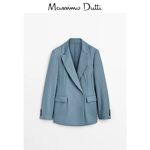 Massimo Dutti, демисезонный синий шерстяной пиджак классического кроя