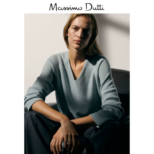 Massimo Dutti, демисезонный кашемировый высококачественный трикотажный свитер, 2020, V-образный вырез