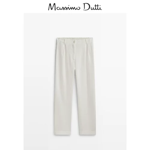Massimo Dutti Женский 2023 весна и летний новый льняной смешивание с плиссированными рассыщенными брюками 05027704251