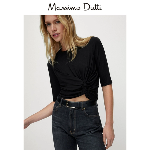 Massimo Dutti, демисезонная черная дизайнерская короткая футболка