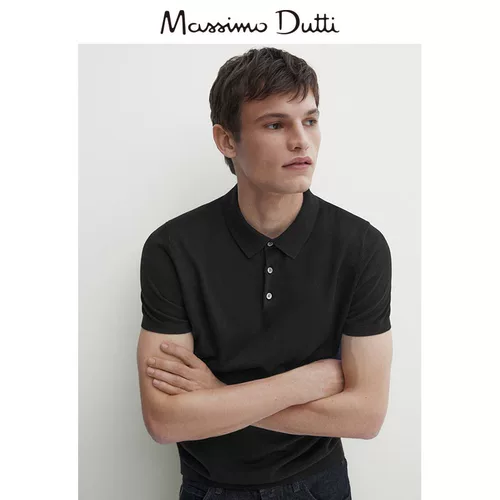 Massimo Dutti Демисезонная базовая комфортная хлопковая трикотажная футболка polo для отдыха, короткий рукав