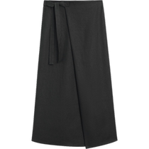 Early autumn new Massimo Dutti 2024 womens new Chinese style Zen elegant temperament black pure linen half-length A-line skirt 05293100800