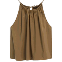 Summer new MassimoDutti2024 womens French minimalist style retro brown cotton halter neck strap sleeveless shirt top 05119995705