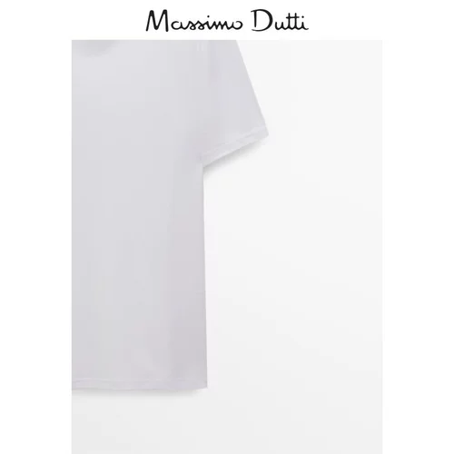Massimo Dutti Мужская версия для отдыха базовая модель простой хлопковой круглой шеи с короткой шеей -белый T -Fish 01404204250