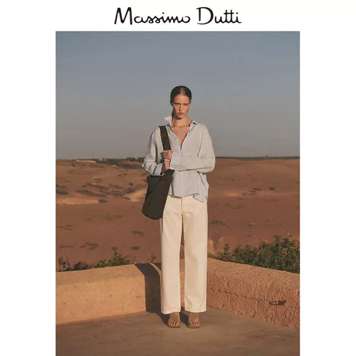 Летняя новая мастерская 20124 Женская одежда Sky Blue French French Leisure, прилежный, легкий, чистый льняной длинные рукава