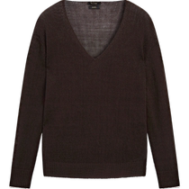 Summer new Massimo Dutti 2024 womens casual lazy style retro brown pure linen V-neck long-sleeved knitted T-shirt 05671660700