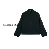 Обновление со скидкой, женская одежда MassimoDutti, новинка 2025 года, новая китайская текстура, черный воротник-стойка, рубашка с длинными рукавами, топ 05137737800