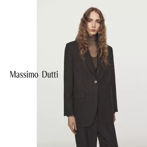 Сезон скидок MassimoDutti, женская одежда 2025 года, осень и зима, новая городская текстура, фланелевый пиджак из чистой шерсти 06045725717
