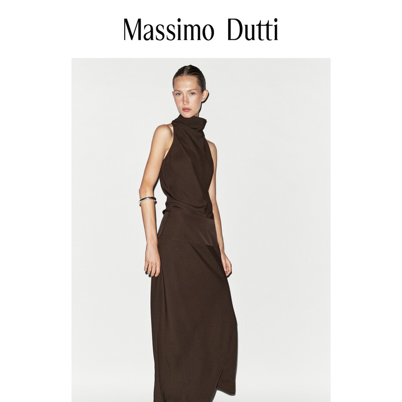Early Autumn New Model Massimo Dutti 2026 Women's Clothing Dark Brown Halter Neck Strap Waist-Cinching Slimming Long Dress 06647510700 Early Autumn New Model Massimo Dutti 2026 Women's Clothing Dark Brown Halter Neck Strap Waist-Cinching Slimming Long Dress 06647510700