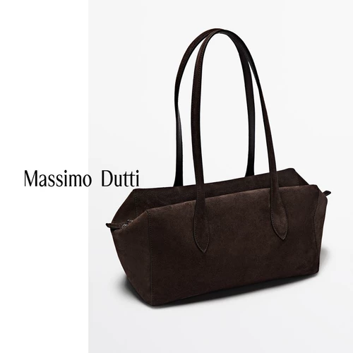 Осенне-зимний новый стиль, женские аксессуары MassimoDutti2025, текстурированная коричневая замшевая кожаная сумка-багет, сумка на плечо, подмышки 06946645700