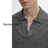 Специальное предложение нового продукта. Мужской свитер MassimoDutti 2025 года, новый элегантный стиль для поездок на работу, темно-серый, с воротником-поло и длинными рукавами 00931396829