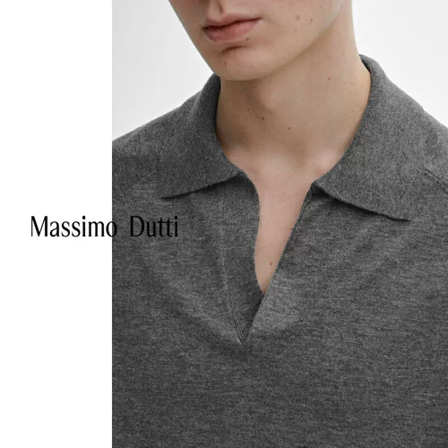 Специальное предложение нового продукта. Мужской свитер MassimoDutti 2025 года, новый элегантный стиль для поездок на работу, темно-серый, с воротником-поло и длинными рукавами 00931396829