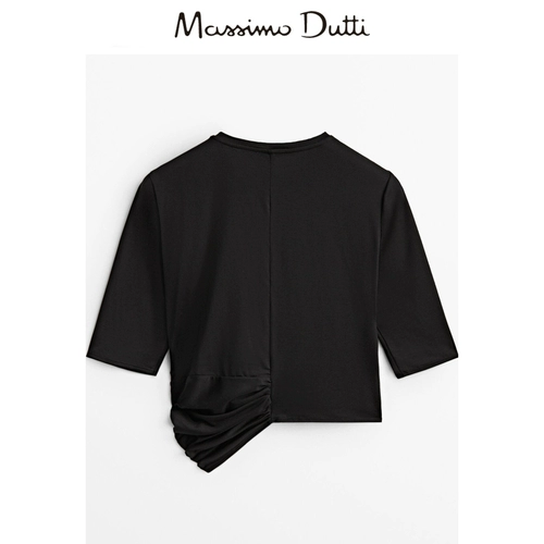 Massimo Dutti, демисезонная черная дизайнерская короткая футболка