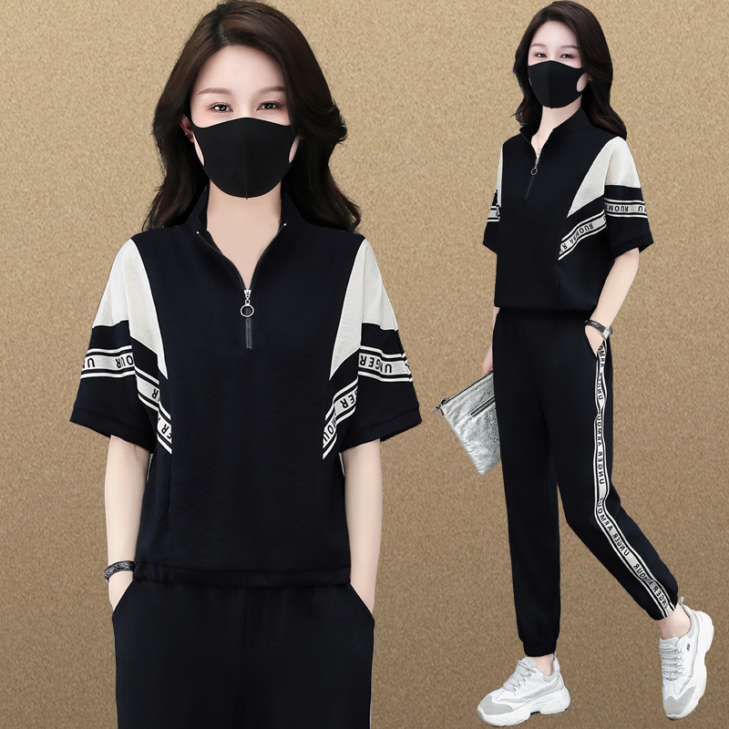 Sports Suit for Women, Summer 2026 New Style, Fashionable and Stylish, Short-Sleeved, Loose-Fitting, Stand-Up Collar, Summer Casual Wear, Two-Piece Set