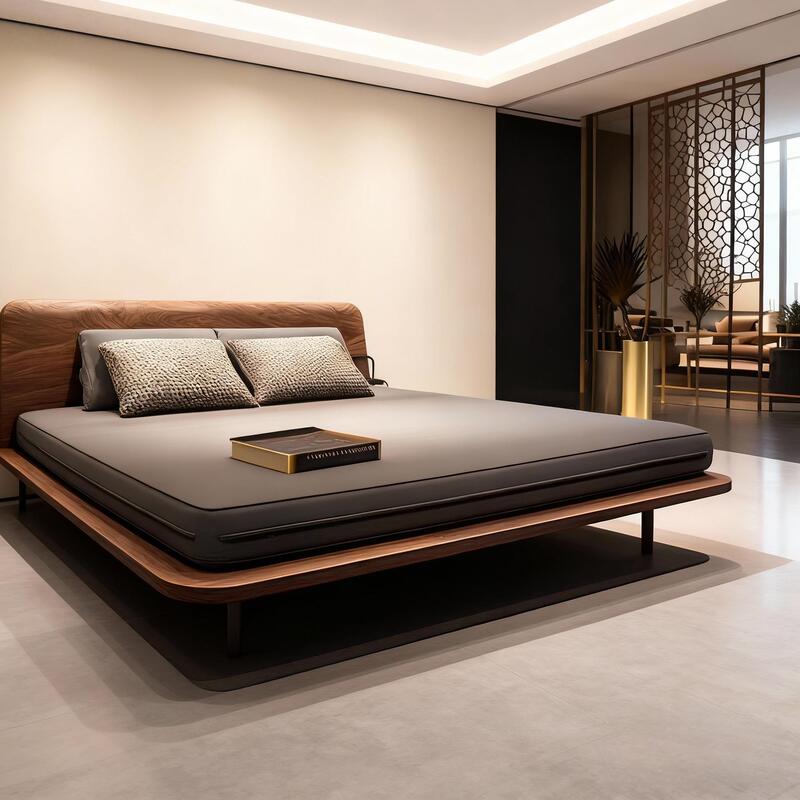 Song-Style Aesthetics North American Black Walnut Double Bed Modern Minimalist 2025 New Chinese Style Solid Wood Wedding Bed Bedroom Bed
