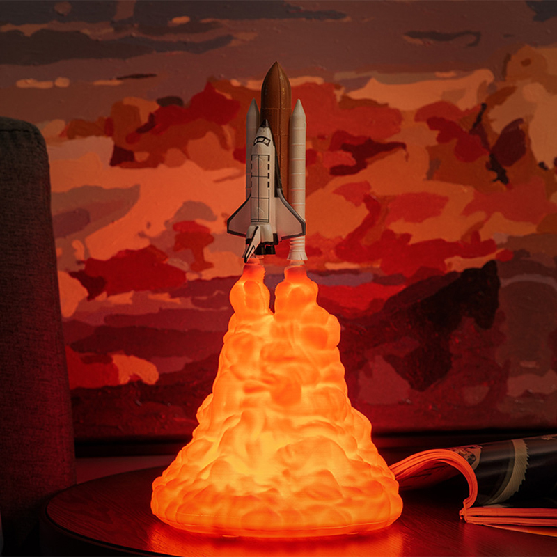 A Creative Gift for Aerospace Enthusiasts, Led Breathing Home Decor Novelty Night Light, 3D Printed Rocket Lamp