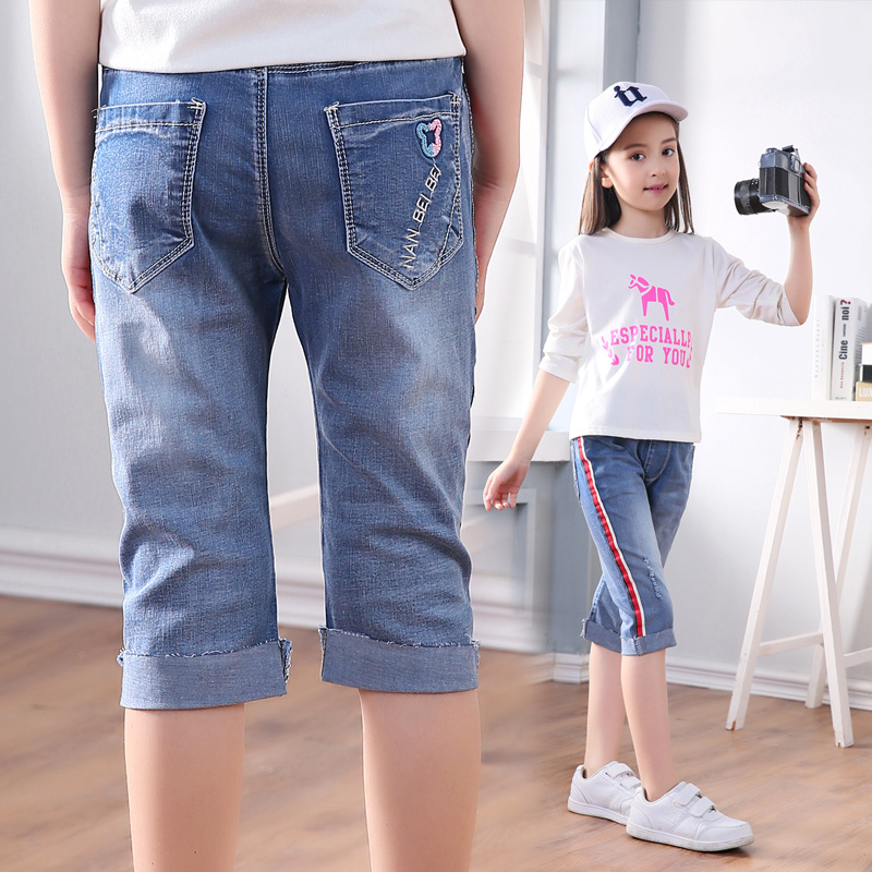 Girls chùng chùng chùng chùng chùng chùng snr cô gái quần denim bảy điểm mỏng quần mùa hè cho trẻ em quần jeans trong quần.