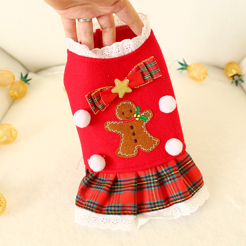 PETCIRCLE Quần áo thú cưng Gấu bông Chó nhỏ Chó con Trang phục Chó Dễ thương Gingerbread Man Kẻ sọc Váy - Quần áo & phụ kiện thú cưng quan ao cho cho
