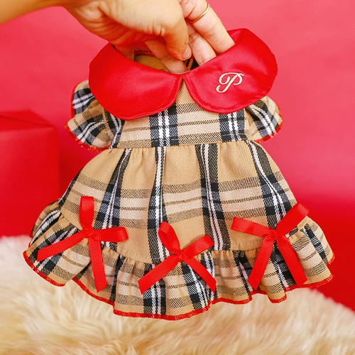 Одежда для щенков осенью и зимнее классическое клетчатое платье плюшевая бим -бим боменг кошка Новая годовалая одежда