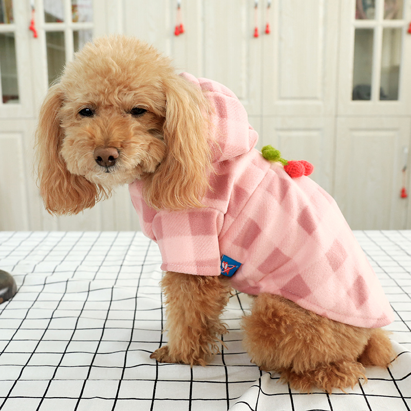 Teddy quần áo chó Pomeranian thú cưng mùa xuân con chó nhỏ quần áo đầu mùa xuân màu hồng kẻ sọc áo len anh đào - Quần áo & phụ kiện thú cưng quan ao thu cung