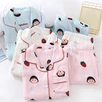 Moon clothing summer thin gauze cotton lactation pregnant womens pajamas postpartum feeding 6 months 7 summer sweat and breathable