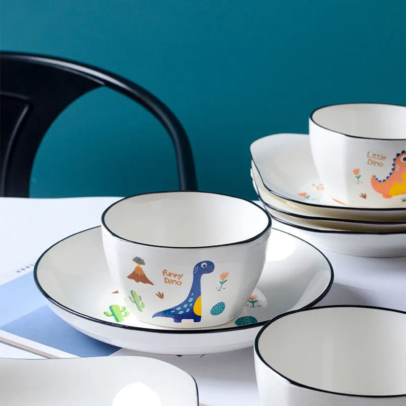 Ceramic Rice Bowl Cartoon Soup Bowl plate Home Combined ceramic dish Suit Nordic Windy Chinese Cutlery